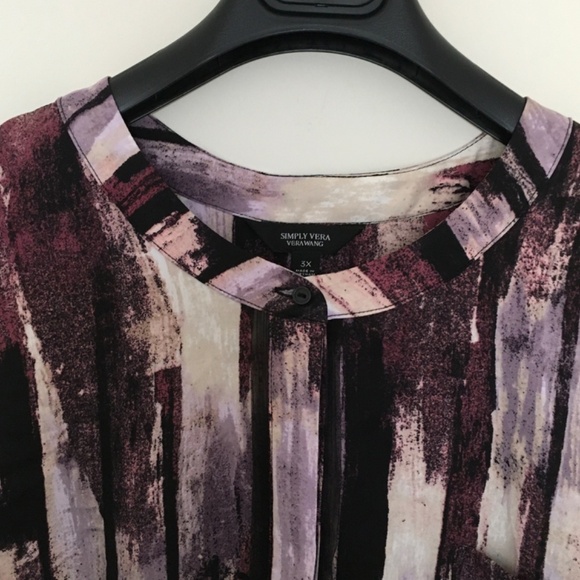 Simply Vera Vera Wang Essential Popover Top Blouse Plus Sz 3X Purple Abstract - Picture 2 of 16